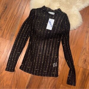 Blue b mesh see thru Black and Gold  stars Women's Top